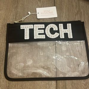 NWT Kenz Kustomz Black Pearl Letters TECH Zippered Plastic Clear Pouch Bag